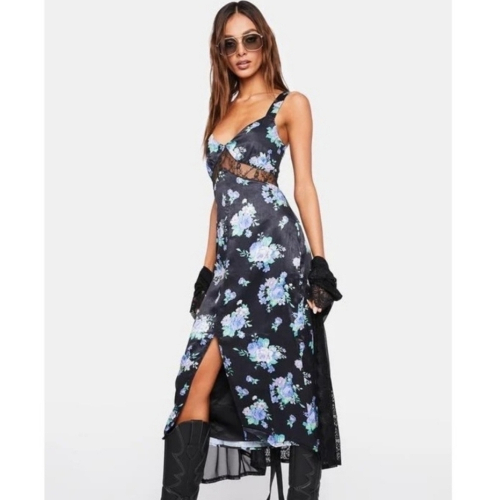 WeWoreWhat Satin Slip Dress Womens Extra Large Golden Hour Floral